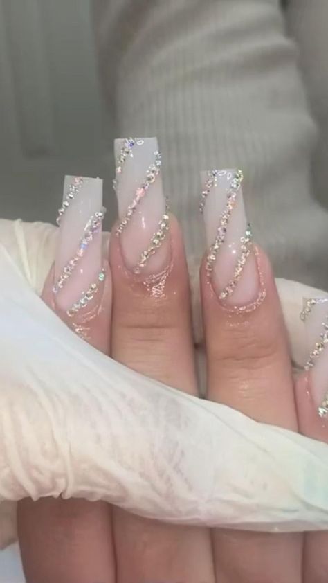 @elcashdoll | Nails design with rhinestones, Homecoming nails acrylic, Sparkly acrylic nails Sparkly Acrylic Nails, Homecoming Nails Acrylic, Nails Design With Rhinestones, Long Acrylic Nails Coffin, Long Square Acrylic Nails, Bling Acrylic Nails, Diamond Nails, Sparkly Nails, Homecoming Nails