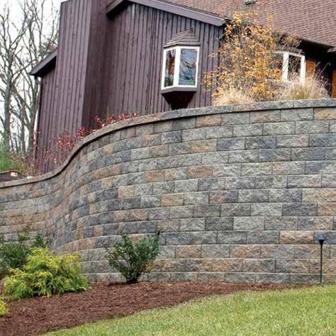 Versa-Lok Standard Allegheny Blend Versa Lok Retaining Wall, Ranch Backyard, Retaining Wall Steps, Patio Plans, Yard Landscape, Sloped Garden, Landscaping Supplies, Outside Living, House Exteriors