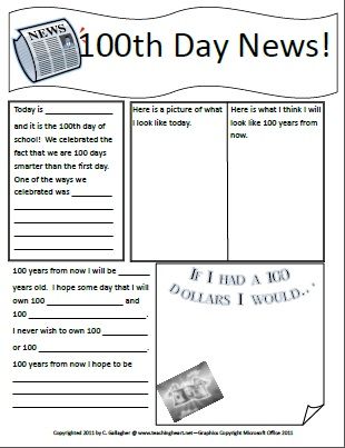 100 Days of School – Free Printable « Teaching Heart Blog 100th Day Of School For Older Kids, 100 Days Of School Middle School, 100 Day Activities For Older Kids, Printable Newspaper, News Template, 100 Días De Clases, 100s Day, School Newspaper, Teaching Holidays