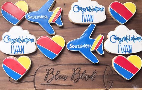 Flight Attendant Retirement Party, Southwest Airlines Party, Airplane Cookies, Graduation Cookies, Southwest Airlines, Flight Attendants, Cookie Ideas, Retirement Party, Party Desserts