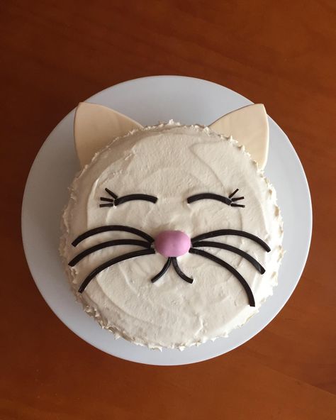 How To Make A Kitty Cat Cake, Easy Kitty Cake, Simple Cat Birthday Cake, Diy Cat Birthday Cake, Cat Cake Diy, Cat And Dog Themed Birthday Cake, Easy Cat Cake Birthday, Birthday Cake Cat Design, Cat Themed Cakes