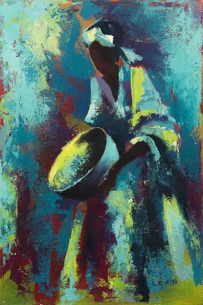 Blue Expressionist Painting of a Dancer from Ghana - Calabash Dance I | NOVICA Abstract Body Painting, Expressionist Portraits, Calabash Gourd, Painted Fashion, African American Artwork, African Artwork, Afrique Art, African Paintings, Dance Paintings