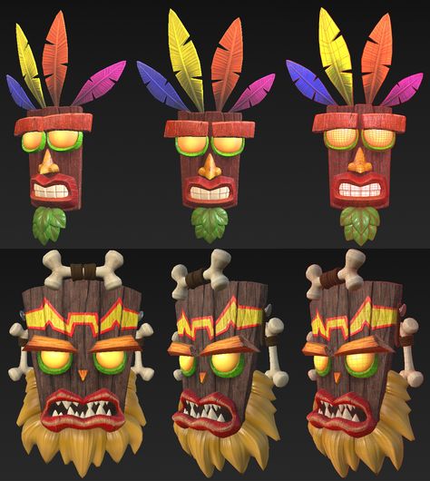 Wooden Mask Character Art, Crash Bandicoot Mask Tattoo, Crash Bandicoot Tattoo, Crash Bandicoot Tiki Mask, Crash Bandicoot Twinsanity, Crash Bandicoot Ps1, Crash Bandicoot Characters, Angry Wolf, Dragon Hunters