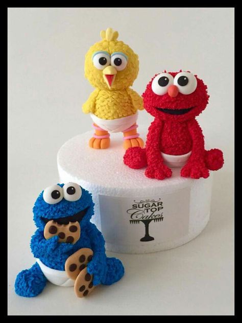 Baby Sesame Street Toppers Elmo Fondant Topper, Elmo Baby Shower Ideas, Sesame Street Cakes, Cake Without Fondant, Birthday Parties Ideas, Cakes Without Fondant, Baby Elmo, Cookie Monster Birthday Party, Sesame Street Cake