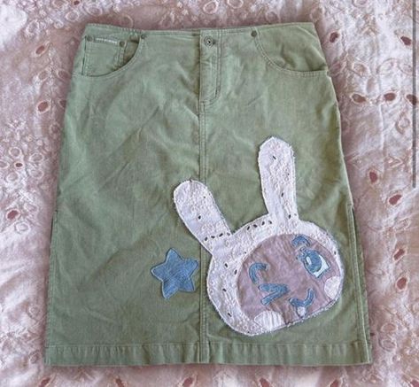 Kawaii Upcycled Clothes, Custom Skirt, T Shirt Embroidery, Upcycling Clothes, Thrift Flips, Alt Clothes, Thrift Flip, Shirt Embroidery, Upcycle Clothes