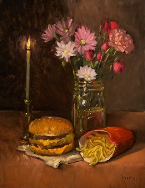 Mcdonald's Big Mac, Food Painting, American Painting, Still Life Oil Painting, Food Illustration, Trader Joe, Big Mac, Hand Candle, Sign Printing