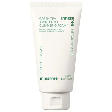 Sulfate-Free Green Tea Amino Acid Cleansing Foam - innisfree | Sephora Innisfree Green Tea, Hydrating Cleanser, Pore Cleansing, Amino Acid, Green Tea Extract, Facial Wash, Facial Cleansing, Foam Cleanser, Xanthan Gum