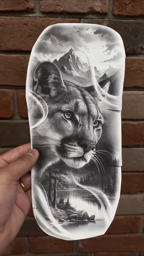 Puma Tattoo Design, Mountain Lion Tattoo, Puma Tattoo, Pumas Animal, Puma Animal, Lion Art Tattoo, Cherub Tattoo, Girl Face Tattoo, Cool Tattoo Drawings