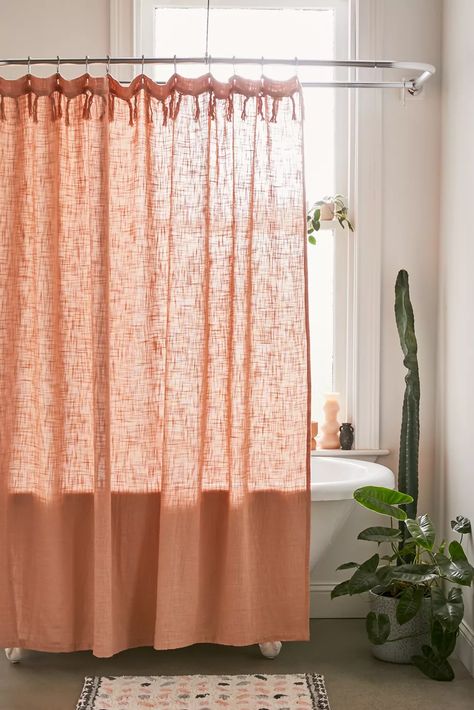 Cozy Slub Fringe Shower Curtain | Urban Outfitters Terracotta Bathroom, Urban Outfitters Curtains, Boston Apartment, Bathroom Aesthetic, Boho Shower Curtain, Bathroom Themes, Boho Bathroom, Apartment Bathroom, Garage House