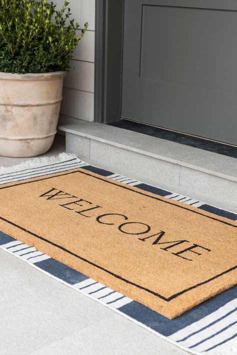 A Summer Inspired Front Door - Studio McGee Entry Mat Outdoor, Layered Welcome Mat Front Door, Welcome Mats Front Doors, Mallorca House, Welcome Mat Front Door, Monogram Door, Front Door Mat, Front Patio, Mcgee & Co