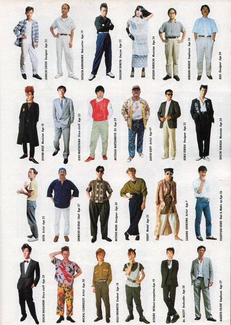 Brutus style guide 1985 1980s Outfits Men, 80s Mens Fashion, Japanese Style Clothing, 80s Fashion Men, 1980s Fashion Trends, 1980 Fashion, 80s Fashion Trends, Casual Attire For Women, Fall Fashion Skirts