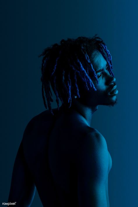 Black man posing by a blue background | premium image by rawpixel.com / kwanloy Black Male Photography, Black Man Photography, Blue Light Photoshoot, Black Background Photoshoot, Black And Blue Aesthetic, Blue Photoshoot, Colorful Portrait Photography, Man Posing, Background Portrait