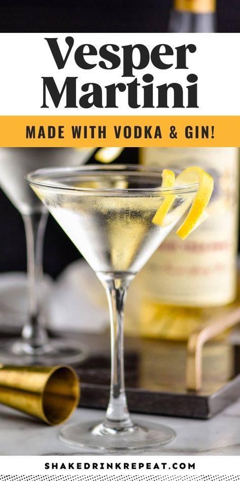 Vesper Cocktail Recipe, Gin Martini Recipes, Herb Cocktails, Vodka Martini Recipes, Vesper Martini Recipe, Men Drinks, Martini Recipes Vodka, Gimlet Cocktail, Vesper Martini