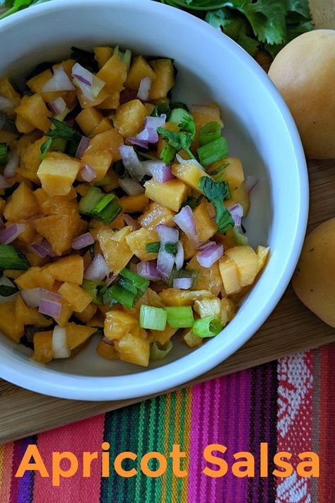 Yummy Fresh Apricot Salsa Recipe #Salsa #FruitSalsa #Apricot #Apricots #ApricotSalsa #Recipe #Vegan #Vegetarian #TacoTuesday Apricot Salsa, Strawberry Feta Spinach Salad, Strawberry Feta, Apricot Recipes, Salsa Ingredients, Fruit Salsa, Tasty Healthy, Salsa Recipe, Delicious Healthy Recipes