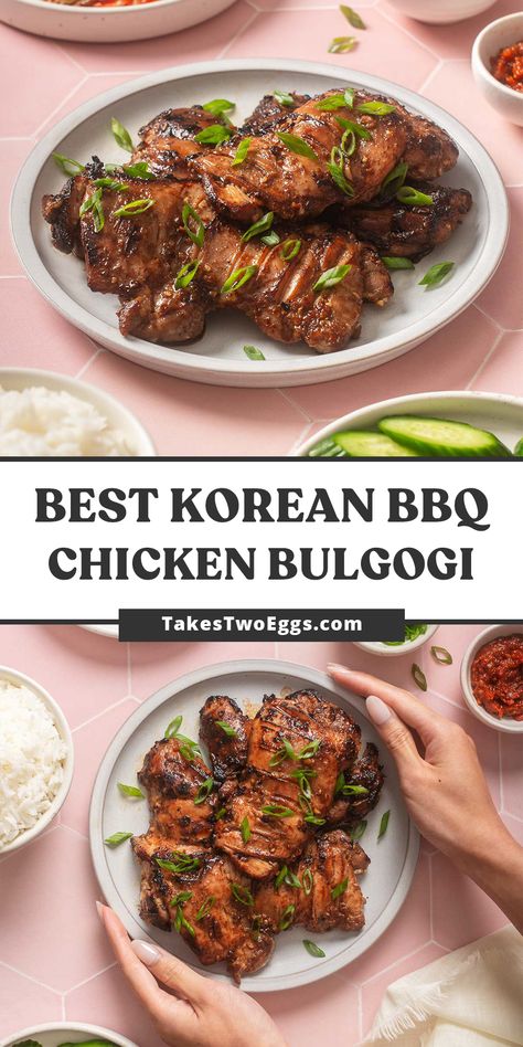 Chicken Bulgogi Recipe Korean Food, Chicken Thigh Korean Recipe, Korean Chicken Crockpot Recipes, Korean Chicken Marinade Sauce Recipes, Korean Marinated Chicken, Chicken Bugolgi, Chicken Korean Bbq, Bulgogi Recipe Chicken, Korean Chicken Bulgogi Recipe