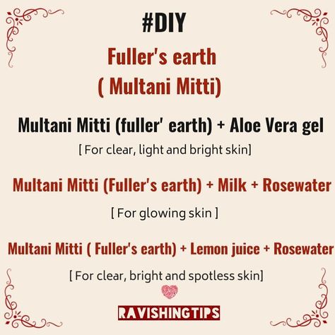 Try these natural facepack for natural glow.☺ "Please do patch test before trying any DIY"  About Fuller's earth ( Multani Mitti )- Multani… Multani Mitti Face Pack For Dry Skin, Multani Mitti Face Pack For Acne, Multani Mitti Face Pack, Oily Skin Face, Beginner Skin Care Routine, Face Contouring Makeup, Lips Painting, Fullers Earth, Homemade Hair Treatments