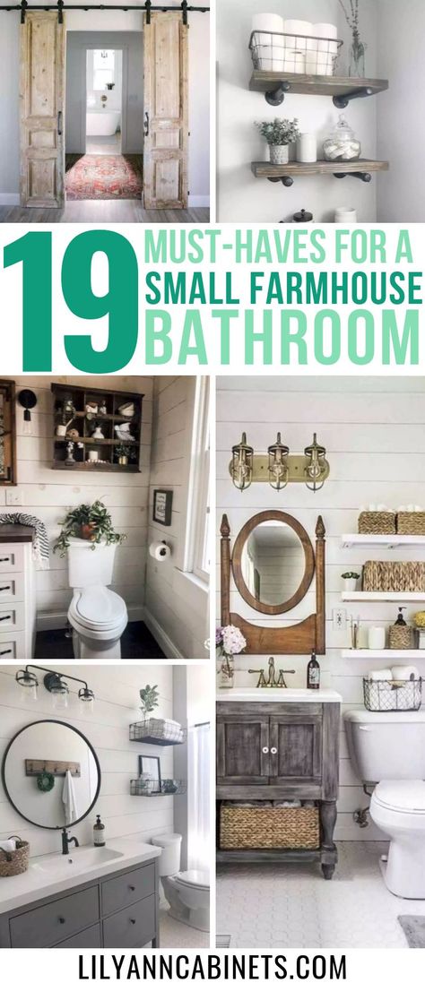 Check out these 19 amazing decor ideas for your farmhouse bathroom! From lighting to shelves to the floor, this blog has all the advice you need to design your rustic farmhouse paradise.................| Mirror | Tile | Colors | Vanity | Shower | Modern | Master | DIY | Joanna Gaines | Sink | Remodel | Tub | Storage | Curtains | Signs | Kids | Industrial | Paint | Shiplap | Makeover | Rugs | White | Gray | Vintage | Towel Rack | Lily Ann Blogs Bathroom With Shiplap, Tub Storage, Sink Remodel, Shower Curtain Ideas, Small Farmhouse Bathroom, Painting Shiplap, Tub Remodel, Shower Modern, Tile Colors