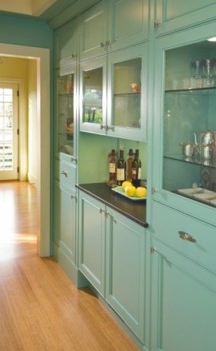 Kitchen cabinets painted Surf n Turf, Benjamin Moore --- LOVE this! It will happen in my future. Butler’s Pantry, Desain Pantry, Butlers Pantry, Eclectic Kitchen, Butler Pantry, Butler's Pantry, Pantry Design, Remodel Bedroom, Kitchen Pantry