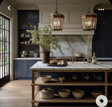 Blue Cabinet Kitchen, Blue Island Kitchen, Cottage Kitchen Island, French Chateau Kitchen, Blue Kitchen Cabinet Ideas, Blue Kitchen Cabinet, Blue Kitchen Ideas, French Kitchen Design, French Style Kitchen