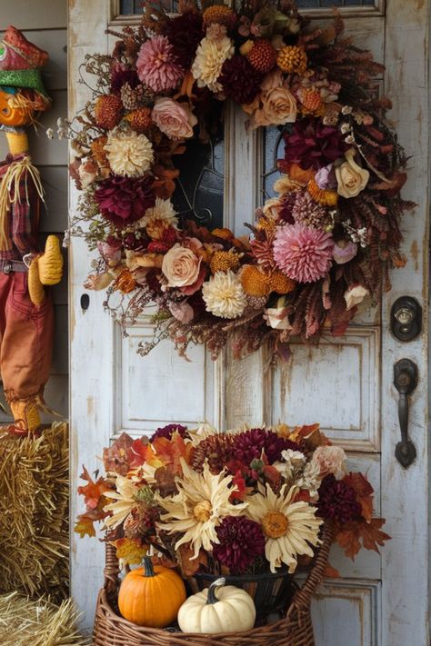 Welcome the season with these beautiful and creative fall wreaths for your front door, perfect for adding a touch of autumn charm to your home. #FallWreaths #AutumnDecor #FrontDoorStyle Autumn Wreath Ideas, Diy Fall Wreath Ideas, Bridal Shower Wreaths, Fall Wreath Ideas, Fall Wreaths For Front Door, Front Door Styles, Porch Wreath, Autumn Wreaths For Front Door, Spring Door Wreaths