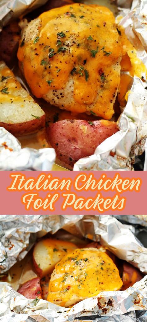 Italian Dressing Packet Recipe, Foil Wrapped Chicken, Crockpot Italian Sausage, Chicken Packets, Foil Packet Potatoes, Italian Baked Chicken, Chicken Foil Packets, Foil Pack Dinners, Foil Packet Dinners