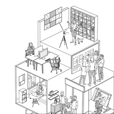 The If You Could Jobs weekly: what difference can a good manager make? Work Illustration Office, Isometric People, Narrative Illustration, Hybrid Working, Office Shelves, Study Drawing, Web Design Typography, Quiet Space, House Illustration