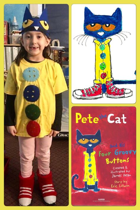 Pete the cat 4 groovy buttons costume Easy Pete The Cat Costume, Pete The Cat Groovy Buttons, Pete The Cat Costume, Book Characters Dress Up, Cat Costume Diy, Book Character Day, Diy Pet Bed, Party City Costumes, Character Dress Up