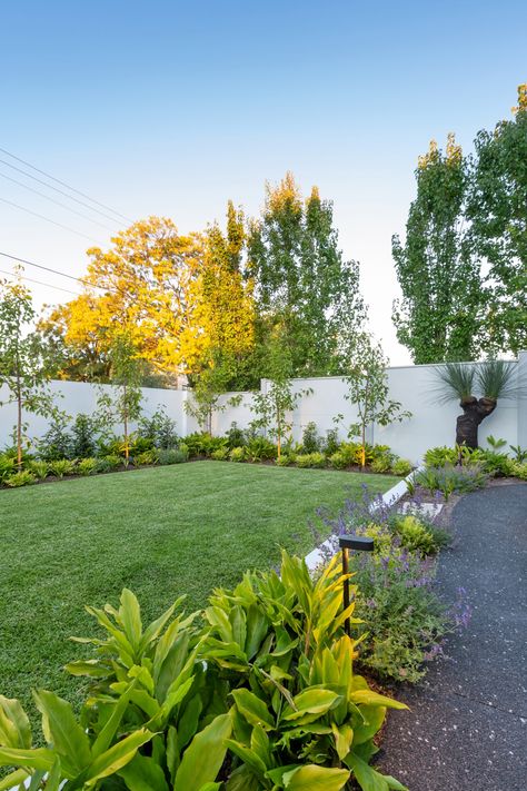 Sunset lighting at Brighton project Created by Inge Jabara Landscapes Front Landscaping Australia, Sunset Lighting, House Fence Design, Backyard Plan, Backyard Renovations, Backyard Inspo, Home Landscaping, Backyard Garden Design, House Landscape