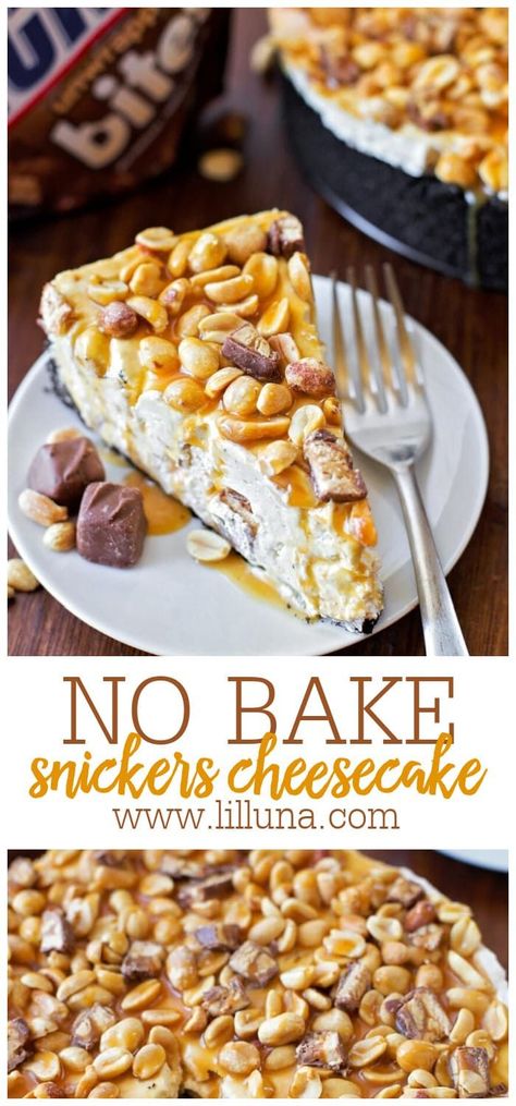 Snicker Cheesecake, No Bake Snickers Cheesecake, Snickers Cheesecake Recipe, Sunday Baking, Delicious Cheesecake Recipes, Snickers Cheesecake, Lil Luna, Easy No Bake Cheesecake, Chocolate Graham Crackers