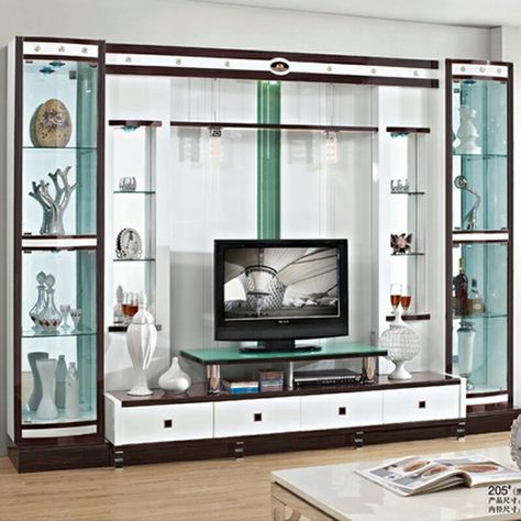 Retail Wall Display Ideas, Product Display Wall, Furniture Tv Stand, Tv Unit Interior Design, Wall Tv Unit Design, Tv Wall Design, Glass Furniture, Living Room Tv Stand, Living Room Cabinets