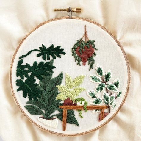 Houseplant Embroidery, Tropical Plant Wall, Constellation Embroidery, Embroidery Icons, Plant Wall Art, Bamboo Shelf, Bee Embroidery, Floral Embroidery Patterns, Thread Art