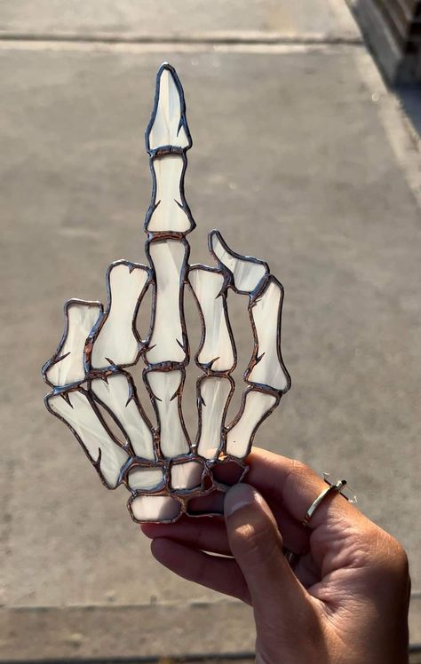 Glass Skeleton, Stained Glass Patterns Free, Dark Home Decor, Goth Home Decor, 1 Tattoo, A Skeleton, Stained Glass Diy, Stained Glass Crafts, Skeleton Hand