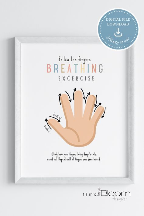 Hand Breathing Exercise Poster, the perfect addition for your calming corner. Psychology Room, Mindfulness Corner, Breathing For Kids, Therapist Office Design, School Counselor Posters, Future Therapist, Counselor Posters, Exercise Poster, Psychology Office