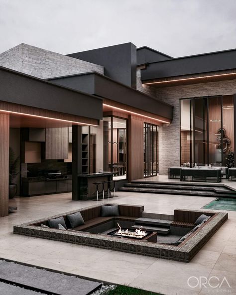 Casa Quatro: A Contemporary Home in Tung|Visualization Contemporary Mansion, Luxury Houses Mansions, Contemporary House Exterior, Modern Contemporary Homes, Modern House Facades, Modern Exterior House Designs, Modern Mansion, Contemporary House Plans, Contemporary House Design