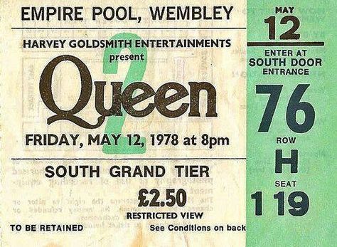 Vintage Concert Tickets, Freddie Mercury Aids, Queen Tickets, Old Ticket, Night At The Opera, News Of The World, Tiered Seating, Queen Ii, Queen Poster