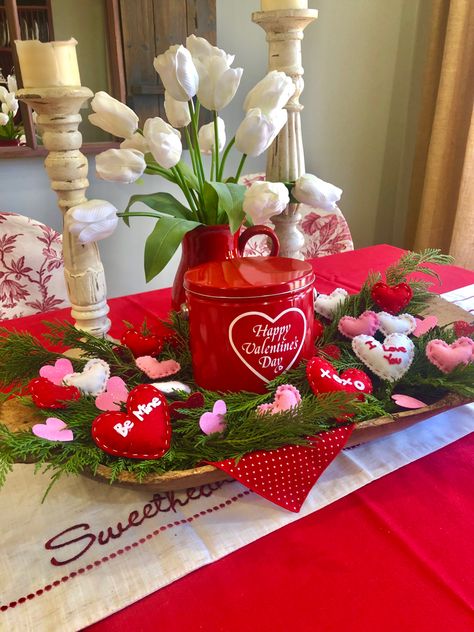 Valentines Day Dough Bowl Decor, Valentines Dough Bowl Decor, Valentine Dough Bowl, Valentines Tablescape, Dough Bowl Decor, Valentine 2024, Valentine Goodies, Dough Bowl Centerpiece, Valentine Tablescape