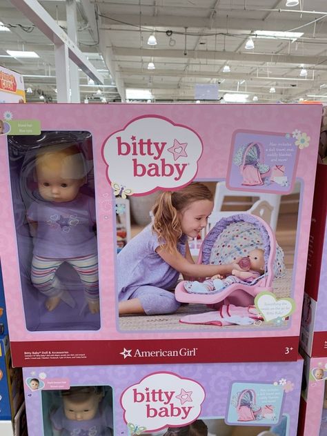 Costco sells the Bitty Baby Set by American Doll for $79.99. After having a little one, I'm starting to understand the popularity of all the kids toys. Even though we have a boy, I've been told by many parents how popular these American Girl Doll sets are. Costco has had this in stock for a couple months now. It's on the shelves just in time for the holidays. #americangirl #americangirldoll #bittybaby #costco Bitty Baby American Girl, Kids Toys For Christmas, Baby Doll Carrier, American Girl Doll Sets, Coffee Frappuccino, Baby Doll Set, Cool Toys For Girls, Doll Carrier, Carnival Rides