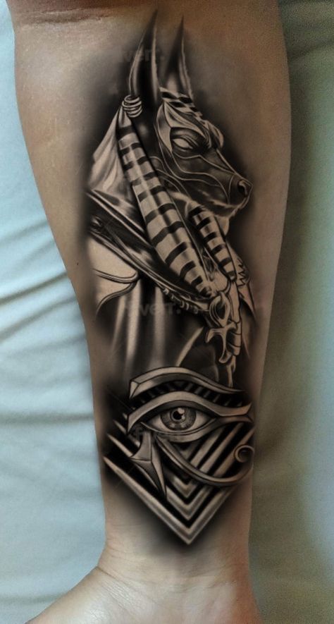 Ra And Anubis Tattoo, Anubis Shoulder Tattoo, အီဂျစ် Tattoo, Egypt Tattoo Design, Egyptian Eye Tattoos, Hand Tatto, Horus Tattoo, Alchemy Tattoo, Egyptian Tattoo Sleeve