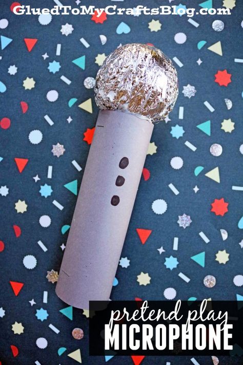 Microphone Craft Preschool, Make A Microphone Craft, Toilet Paper Roll Microphone, Lights Camera Action Crafts, Lights Camera Action Theme Crafts, Microphone Craft For Kids, Homemade Microphone, Easy Music Crafts, Stagecraft Projects