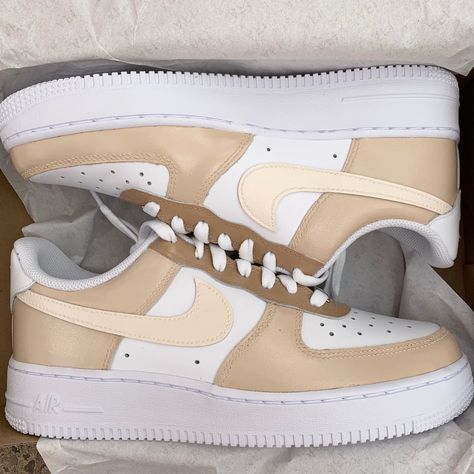 Custom Nike Air Force, Beige Champagne, Painted Nikes, Custom Nike Air, Custom Painted Shoes, Air Force 1 Mid, Air Force 1 High, Custom Air Force 1, Custom Nike