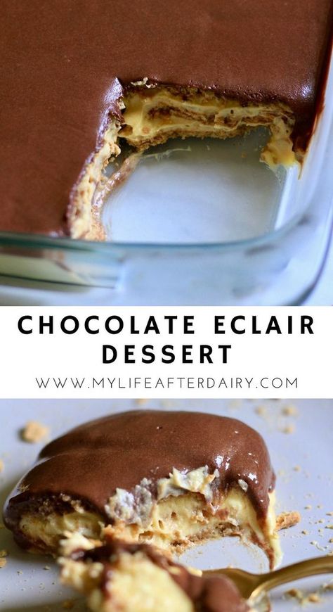 Dessert Dairy Free, Dairy Free Chocolate Dessert, Lactose Free Desserts, Dairy Free Deserts, Dairy Free Dessert Easy, Eclair Dessert, Chocolate Eclair Dessert, Dairy Free Pudding, Eclairs Dessert