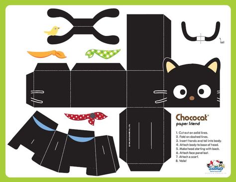 FREE printable Chococat cat paper toy - and lots of other Sanrio goodies! Hello Kitty Crafts, Paper Toys Template, Papercraft Printable, Ideal Toys, Paper Doll Template, Paper Toy, Paper Animals, 3d Paper Crafts, Crafts With Pictures