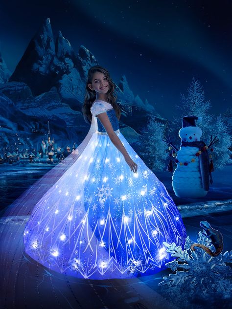 Ice Princess Costume, Anel Tutorial, Snow Queen Dress, Princess Costumes For Girls, Princess Elsa Dress, Light Up Costumes, Light Up Dresses, Elsa Costume, Ice Dresses