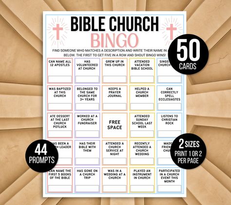 Bible Church Bingo, 50 Church Bingo Cards, Christian Bingo, Find Someone Who Bingo, Church Game Night, Church Party Games, Bible Study Games Christian Bingo, Bible Study Games, Find Someone Who Bingo, Church Game Night, Mingle Bingo, Study Games, Fun Icebreaker Games, Custom Bingo Cards, Bingo Card Template