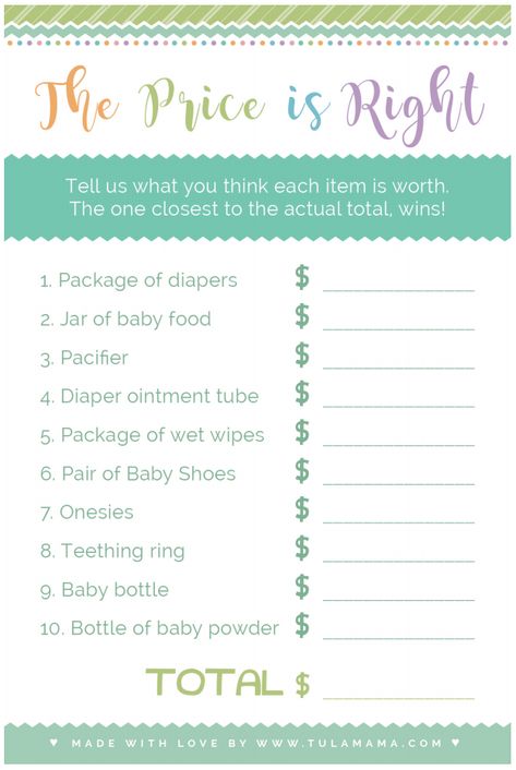 Only The Easiest, Cutest "Price is Right Baby Shower Game" Template - Tulamama Baby Shower Punch, Modern Baby Shower Games, Price Is Right Games, Cowboy Baby Shower, Free Baby Shower, Modern Baby Shower, Price Is Right, Baby Shower Fun, Printable Baby Shower Games