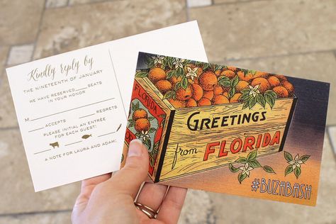 Contemporary foil stamped old-Florida Sundy House wedding invitations Vintage Florida Wedding Decor, Old Florida Themed Party, Florida Themed Wedding, Florida Wedding Invitations, Old Florida Wedding Theme, Florida Wedding Decor, Vintage Florida Wedding, Old Florida Wedding, Wedding Party Invitations