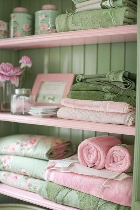 Pink And Green Bathroom, Green And Pink Bathroom, Pink Bedroom Decor Ideas, Girly Pink Bedroom, Happy Glamper, Pink Bedroom Ideas, Nursery Pink, Sage Green Wallpaper, Pink Bedroom Decor