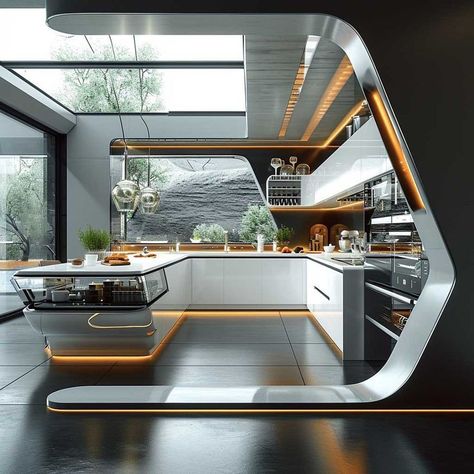 House Design Futuristic, Futuristic Interior Architecture, Space Age Modern Interior, Us House Design, Modern Interior Architecture, Futuristic House Design Interiors, Interior Design Technology, Innovative Kitchen Design, Modern Futuristic House Interior