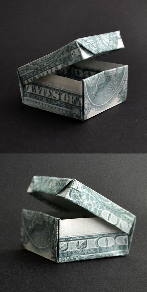 How to make this cool money box. We need one dollar bill. I didn't create this design. Once I found a picture of this box (not a tutorial) and try to fold it. I did it and today I decided to share this knowledge with you.  I wish you a pleasant viewing! You can watch the tutorial on YouTube! Money Purse Diy, How To Fold Money Into Shapes, How To Fold A Dollar Bill, Money Origami Diy, How To Fold Money, Cool Ways To Fold Money, Origami Dollar Bill Easy, Folded Dollar Bills Easy, Fold Money For Gifts