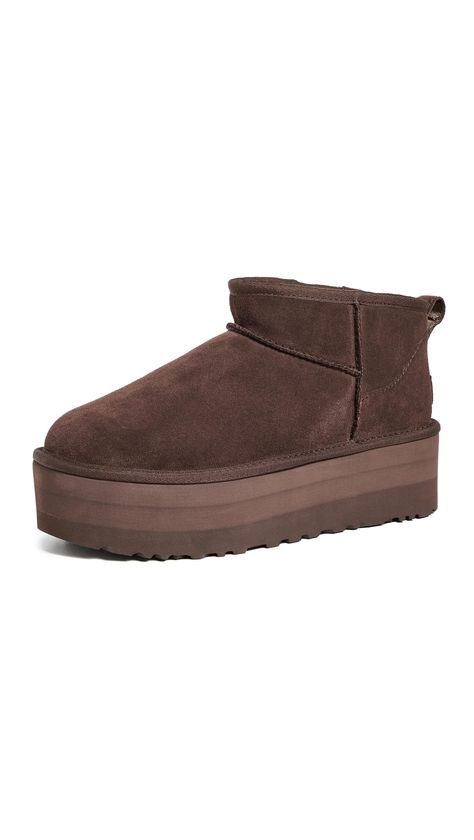 PRICES MAY VARY. Suede upper 17mm UGGplush wool lining 17mm UGGplush wool insole Sugarcane EVA outsole 2" platform height Short Platform Uggs, Ugh Platform, Sherpa Uggs, Uggs Mini, Platform Uggs, Women's Winter Boots, Xmas 2024, Ugg Classic Ultra Mini, Uggs Outfit